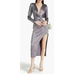 NICHOLAS Alezia Gray Twist Front Cutout Satin Side Slit Dress‎ Sz 2 Msrp $498